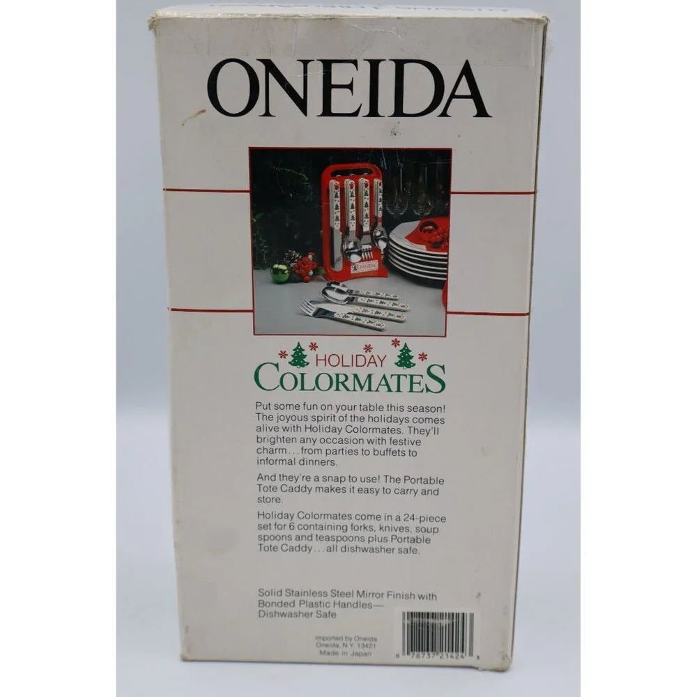 Oneida Holiday Colormates 22-Piece Flatware Set w/ Tote Caddy Christmas Japan